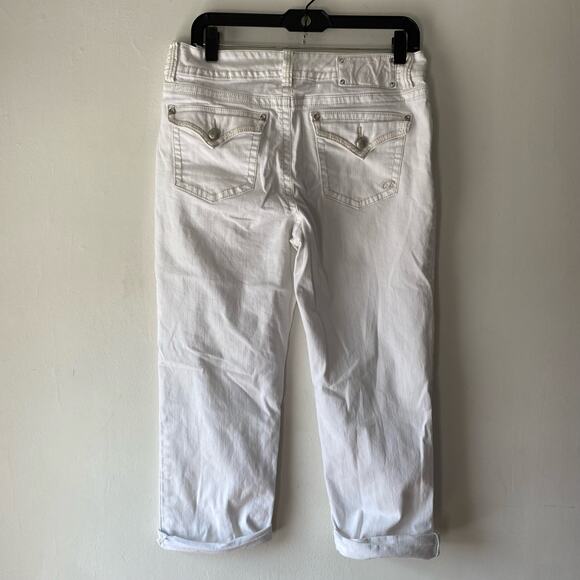 Code Bleu White Womans Cropped Jeans SZ 10 Mid Rise Cuffed Stretch Embellished - Picture 8 of 10